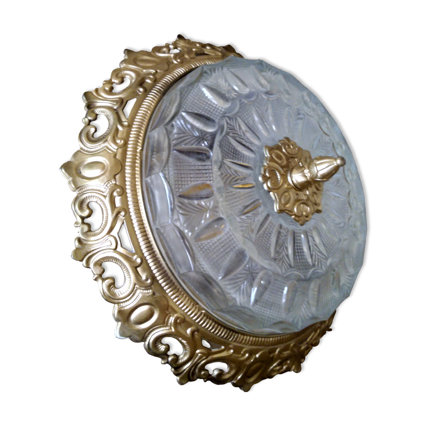 Ceiling lamp glass and vintage gilded metal