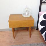 Scandinavian-style varnished wooden bedside table / vintage 60s-70s