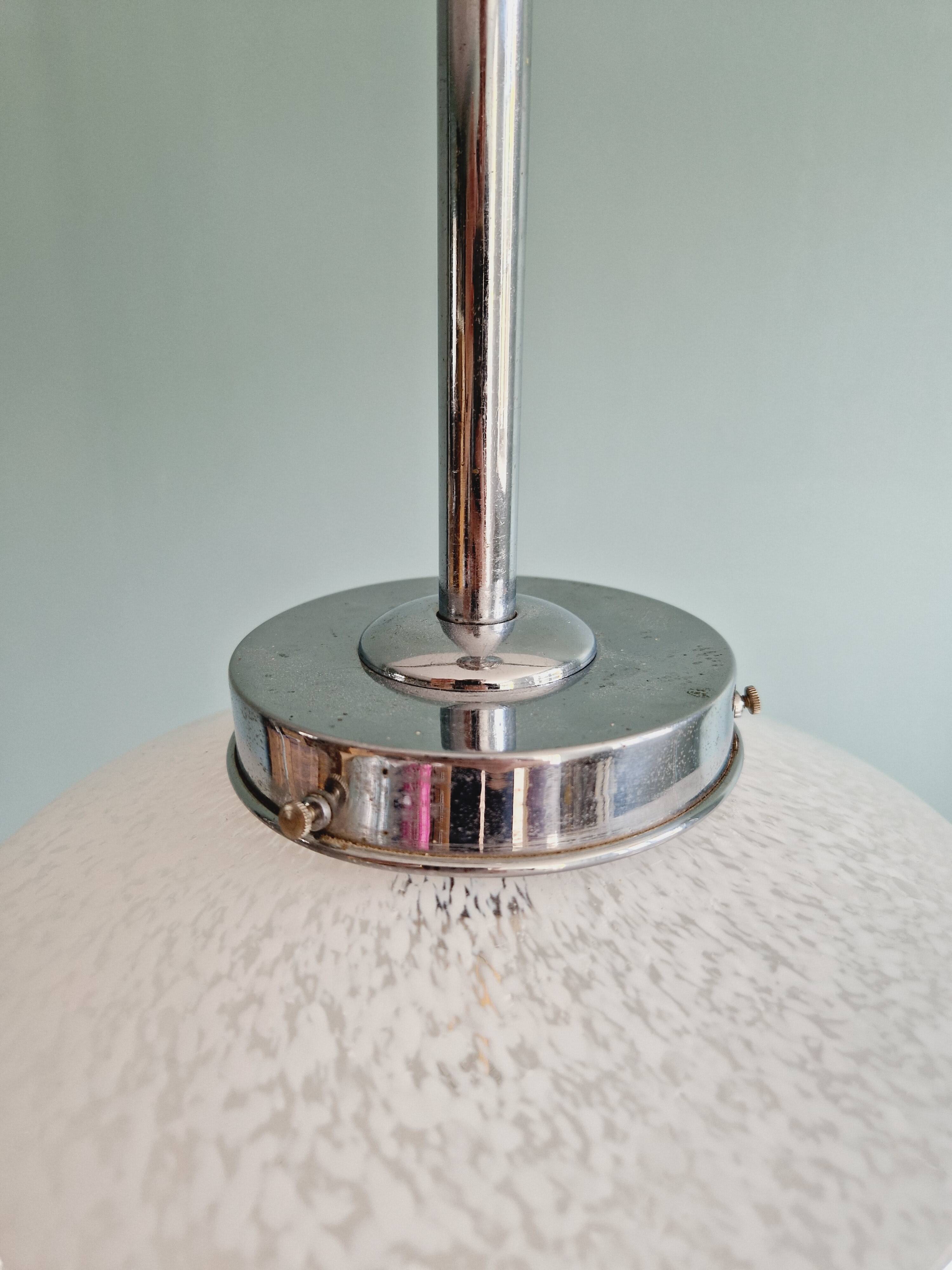 Art Deco pendant light in white speckled glass, 1930s