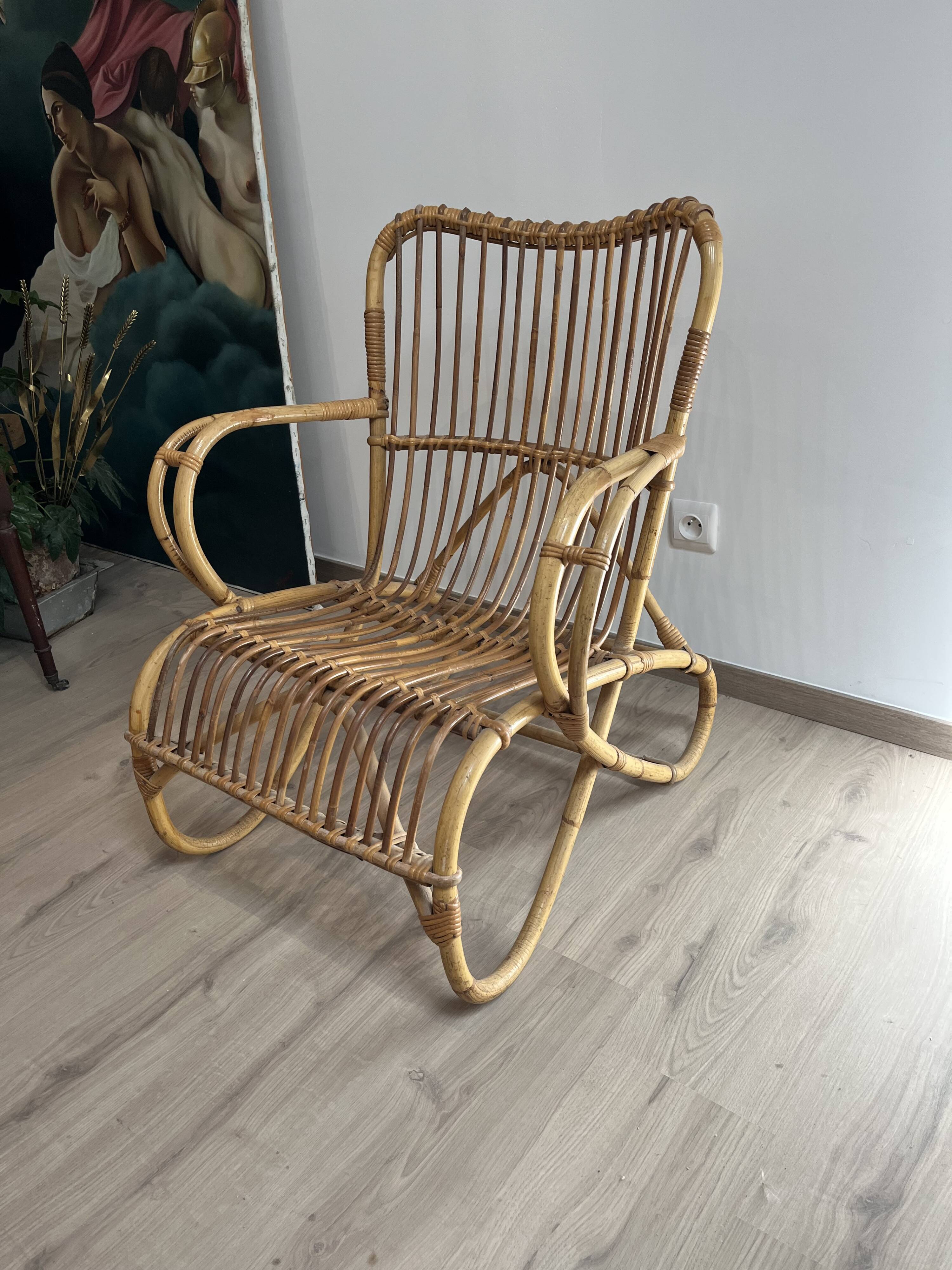 Armchair in woven wicker 1960/1970s