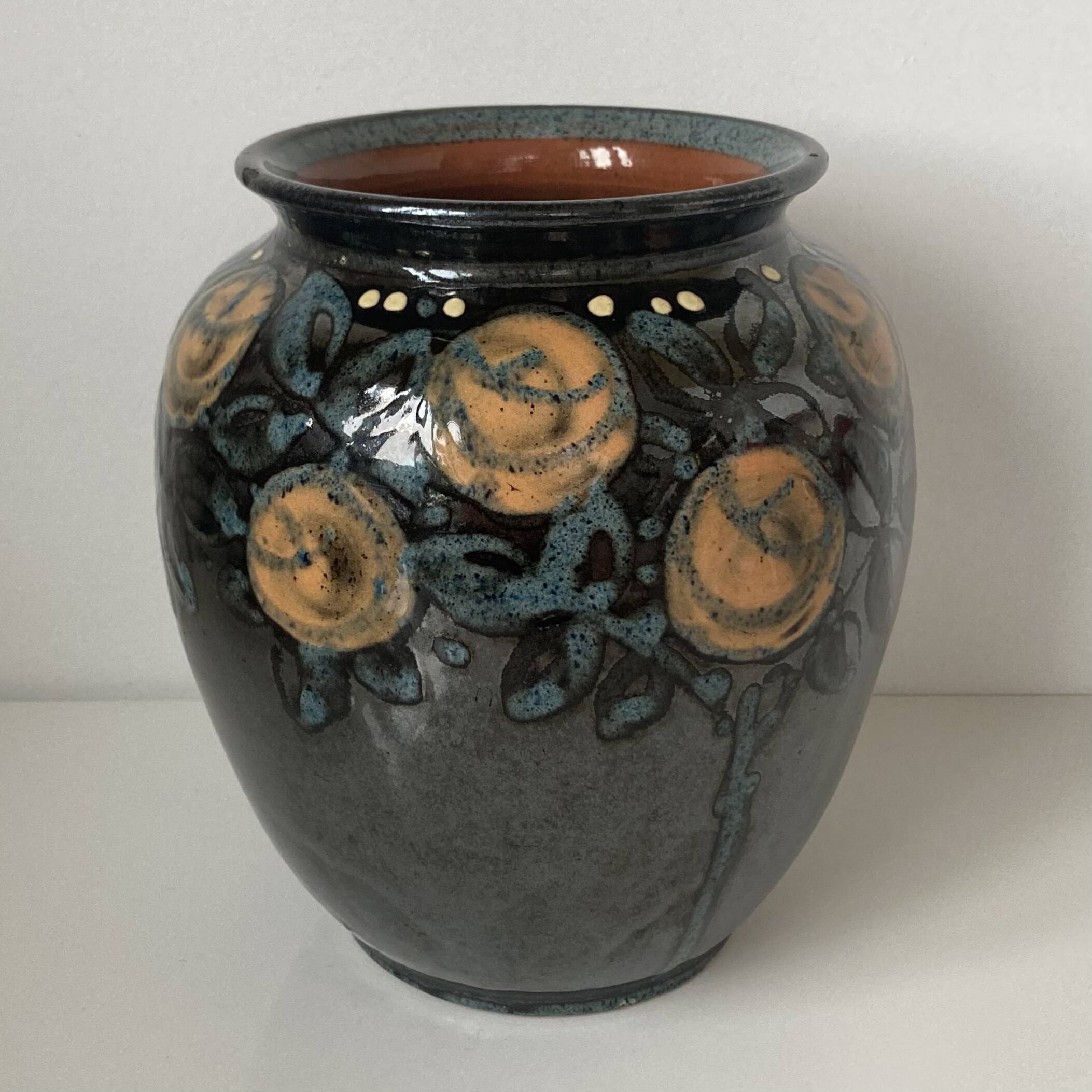 Beautiful ceramic vase with floral decoration by Paul Jacquet dating from the 1930s