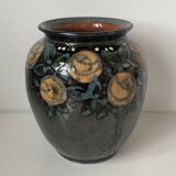 Beautiful ceramic vase with floral decoration by Paul Jacquet dating from the 1930s