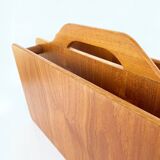 Vintage solid teak wood magazine rack Scandinavian 1960s