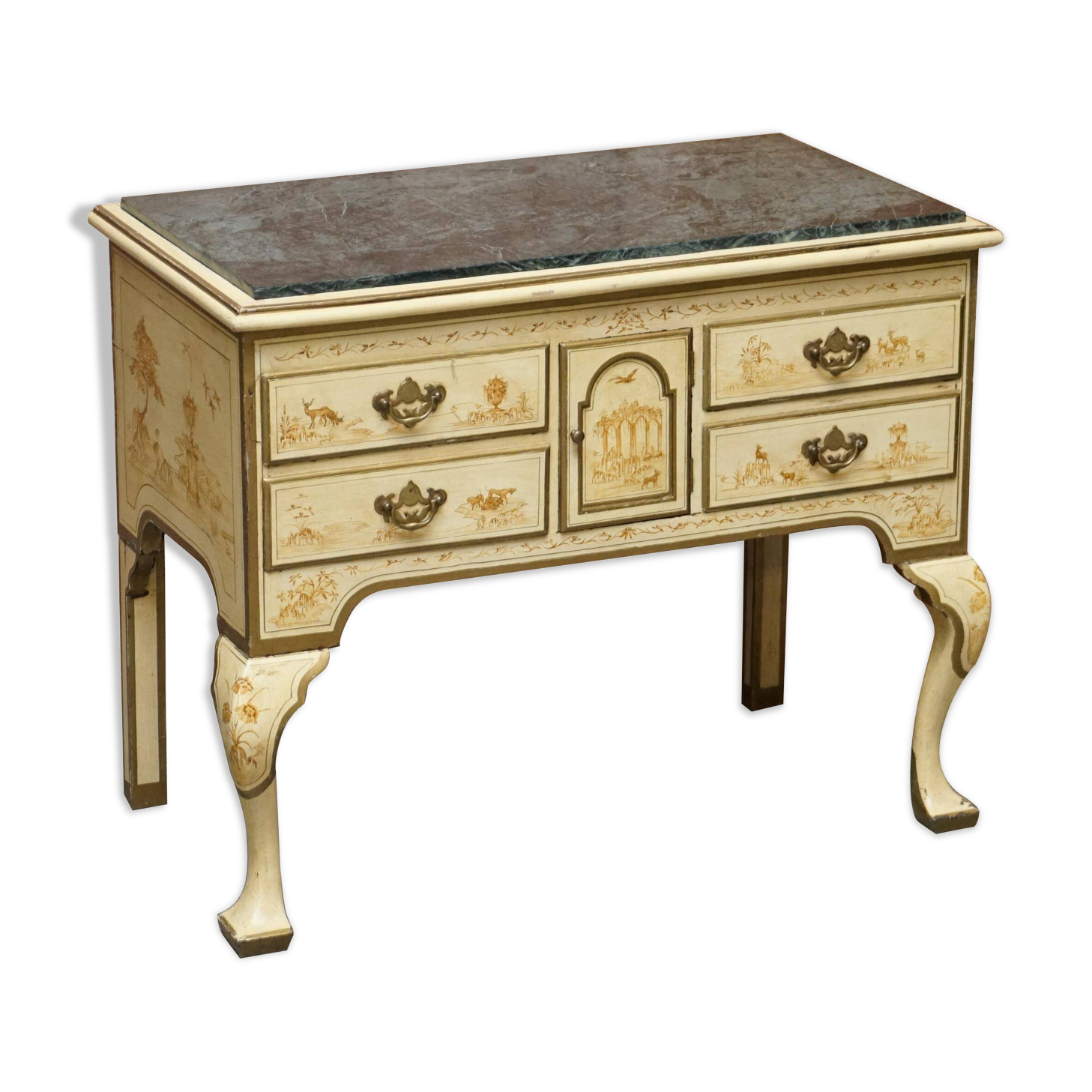 Chinoiserie Buffet with Marble Top in Chippendale Style