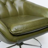 Swivel armchair in olive green leather 1970s