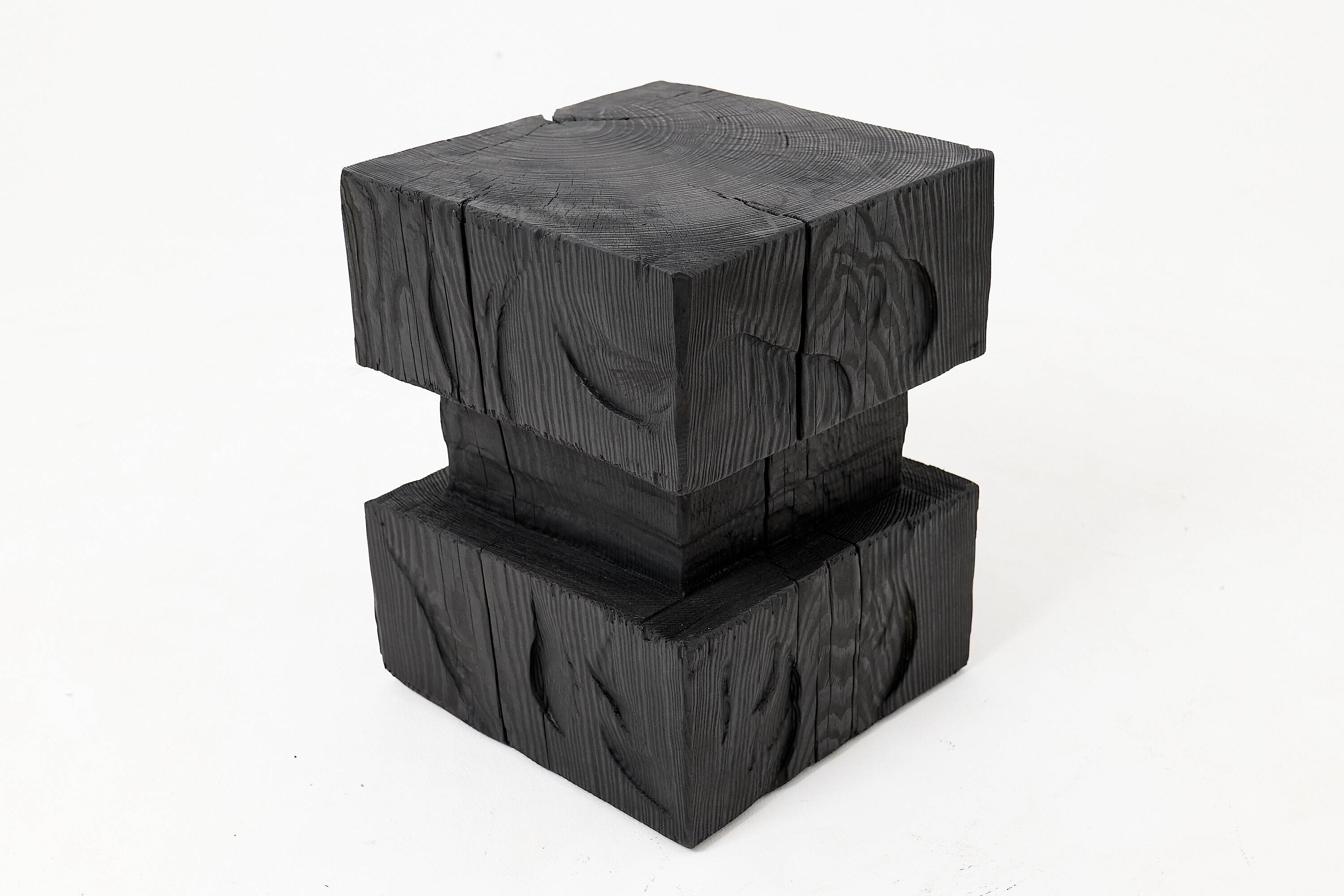 Ebonized solid wood sculptural stool / side table, Logniture