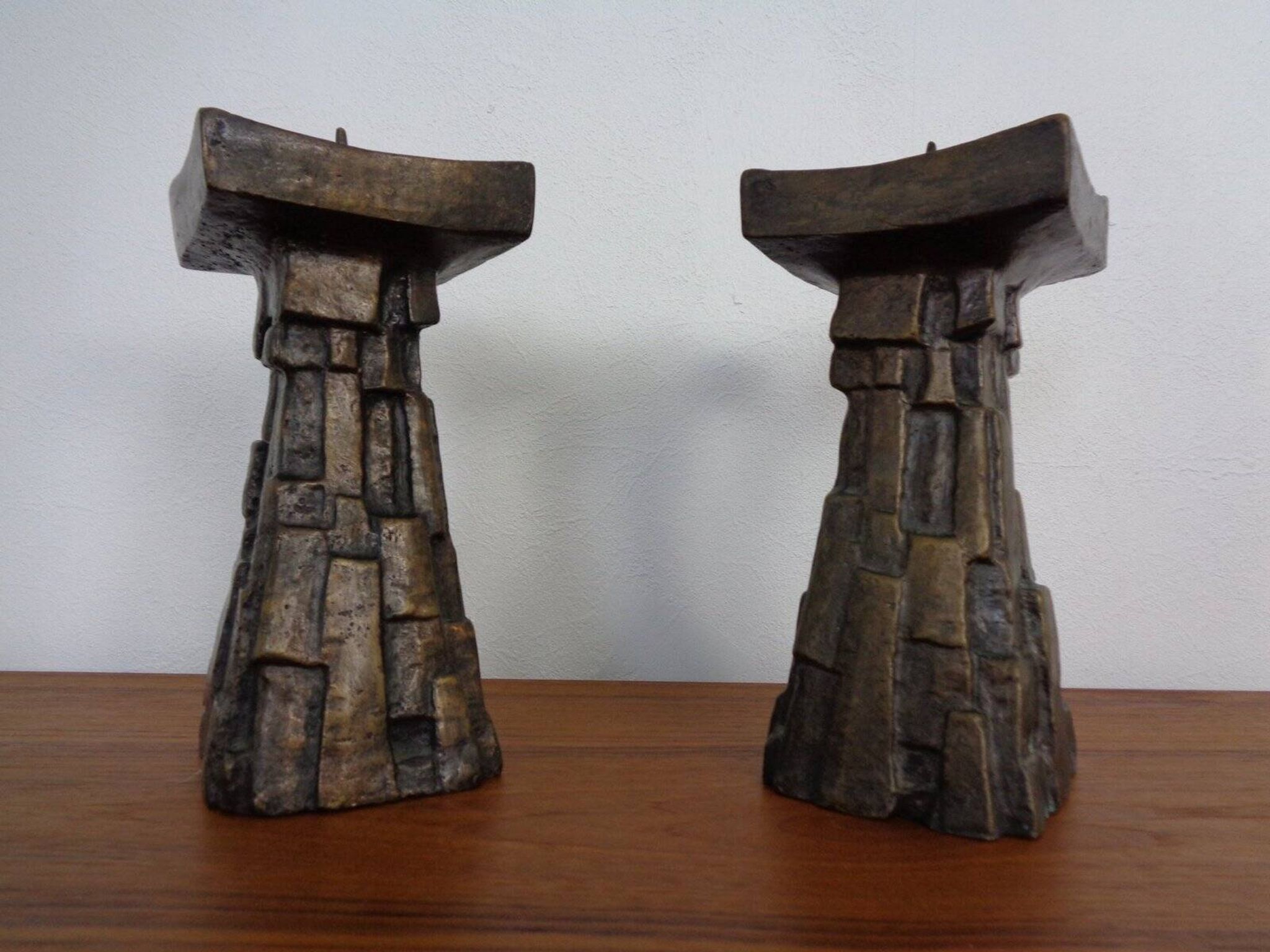 Large Brutalist German Bronze Candleholders, 1960s, Set of 2