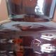 Vintage speckled amber blown glass conical vase