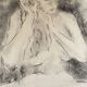 Charcoal painting signed portrait of woman combing her hair