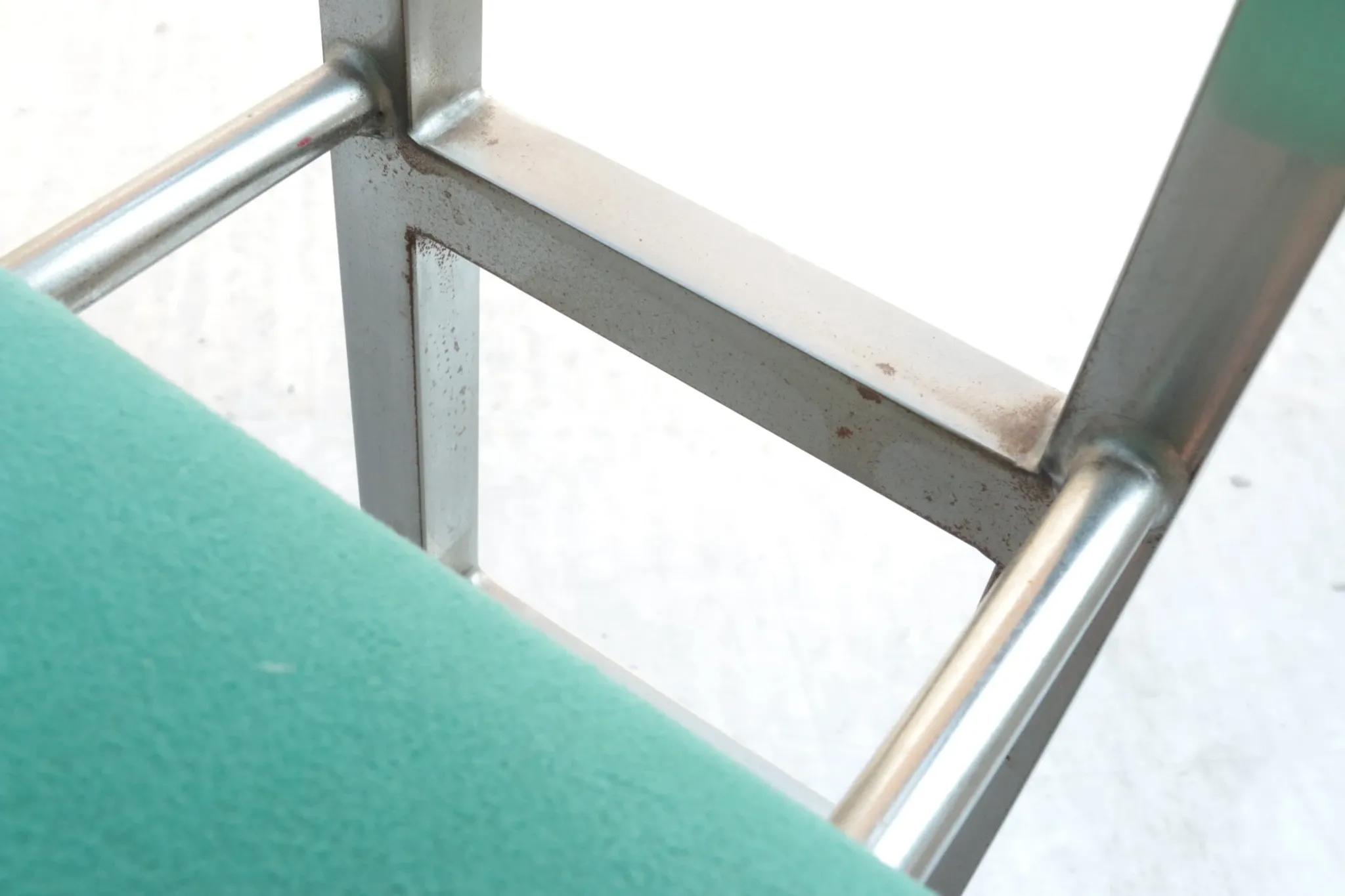 Pair of Memphis style Belgo Chrom chairs, steel and green velvet, 1980s