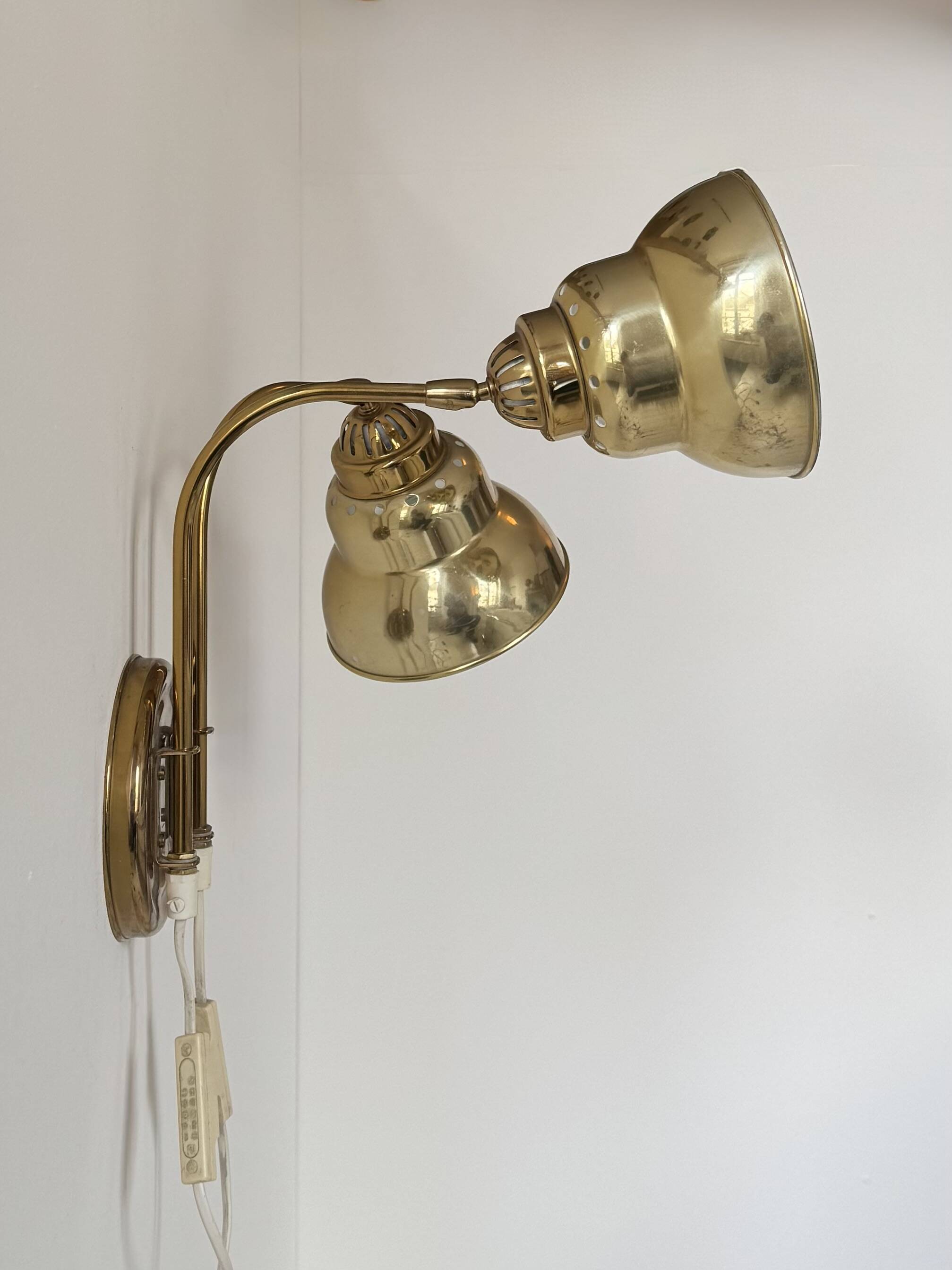 Vintage double brass wall light, Sweden, 1970.