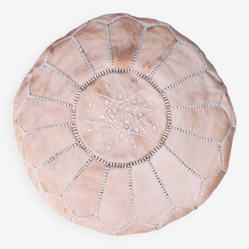 Moroccan pouf in embroidered natural leather