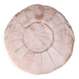 Moroccan pouf in embroidered natural leather