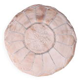 Pouf Marocain en cuir naturel brodé