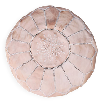 Moroccan pouf in embroidered natural leather