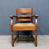 Set of two Dutch oak armchairs with rush seats