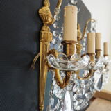 Pair of wall lamps two bronze lights with grapevines and crystal garlands – Louis XV style