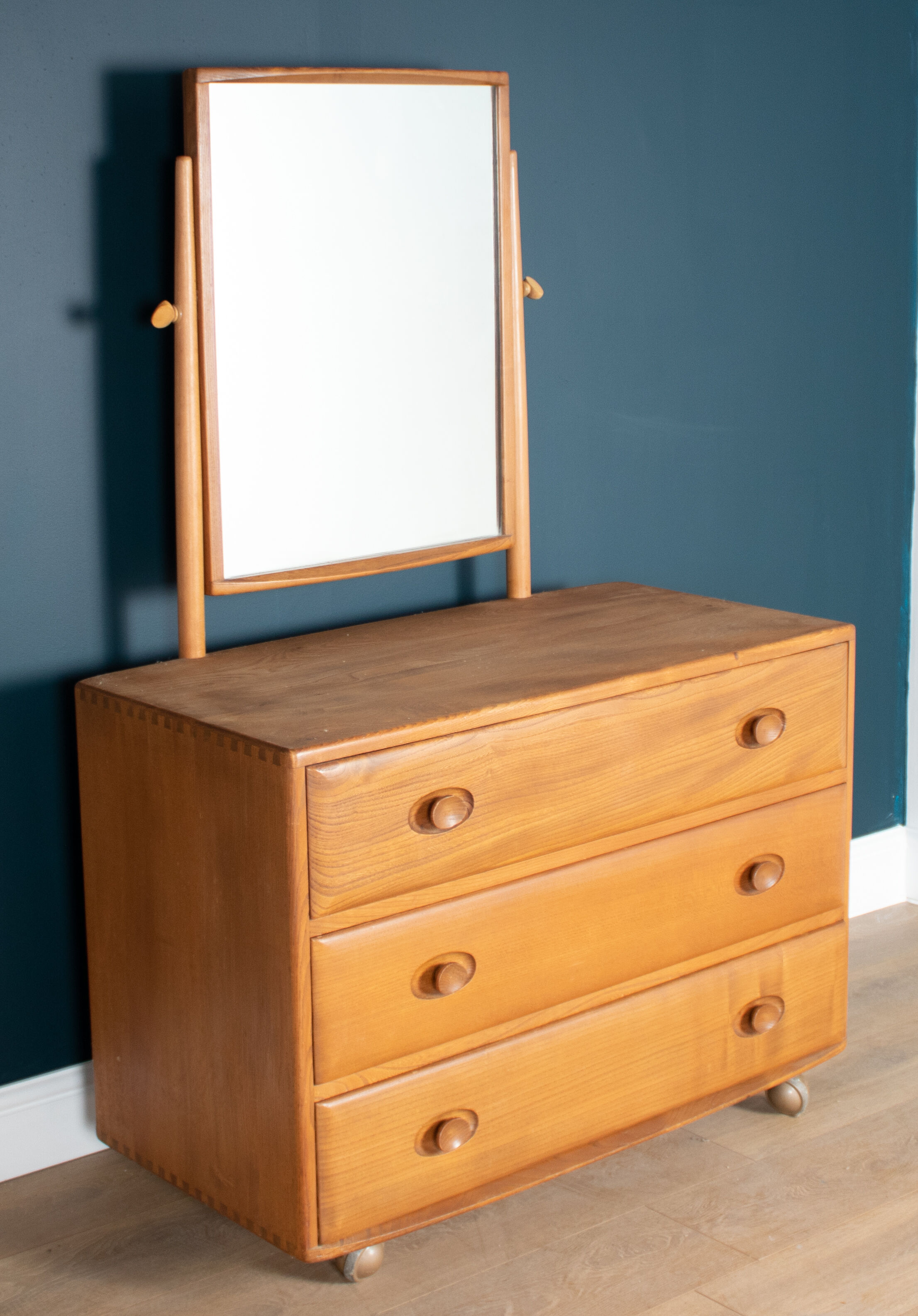 Vintage Restored Ercol Windsor Model 483 Vanity Chest Of Drawers With Mirror