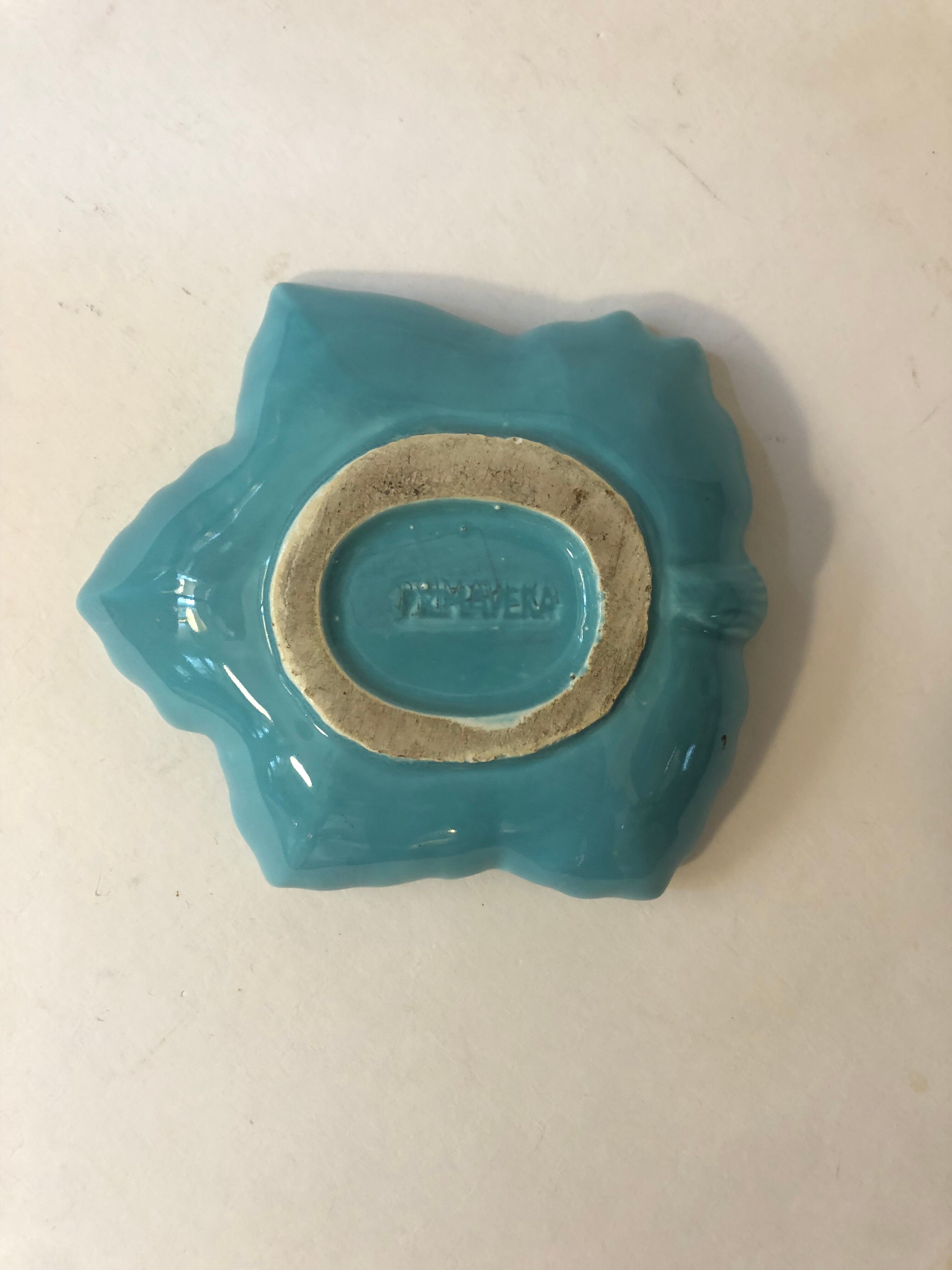 Turquoise earthenware candle holder and ashtray