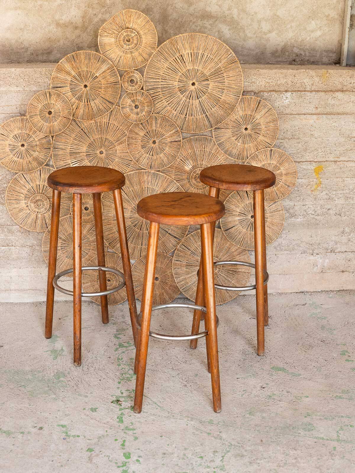 Set of 3 wooden bar stools