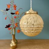 Vintage art deco globe pendant light in yellow and gold Clichy glass
