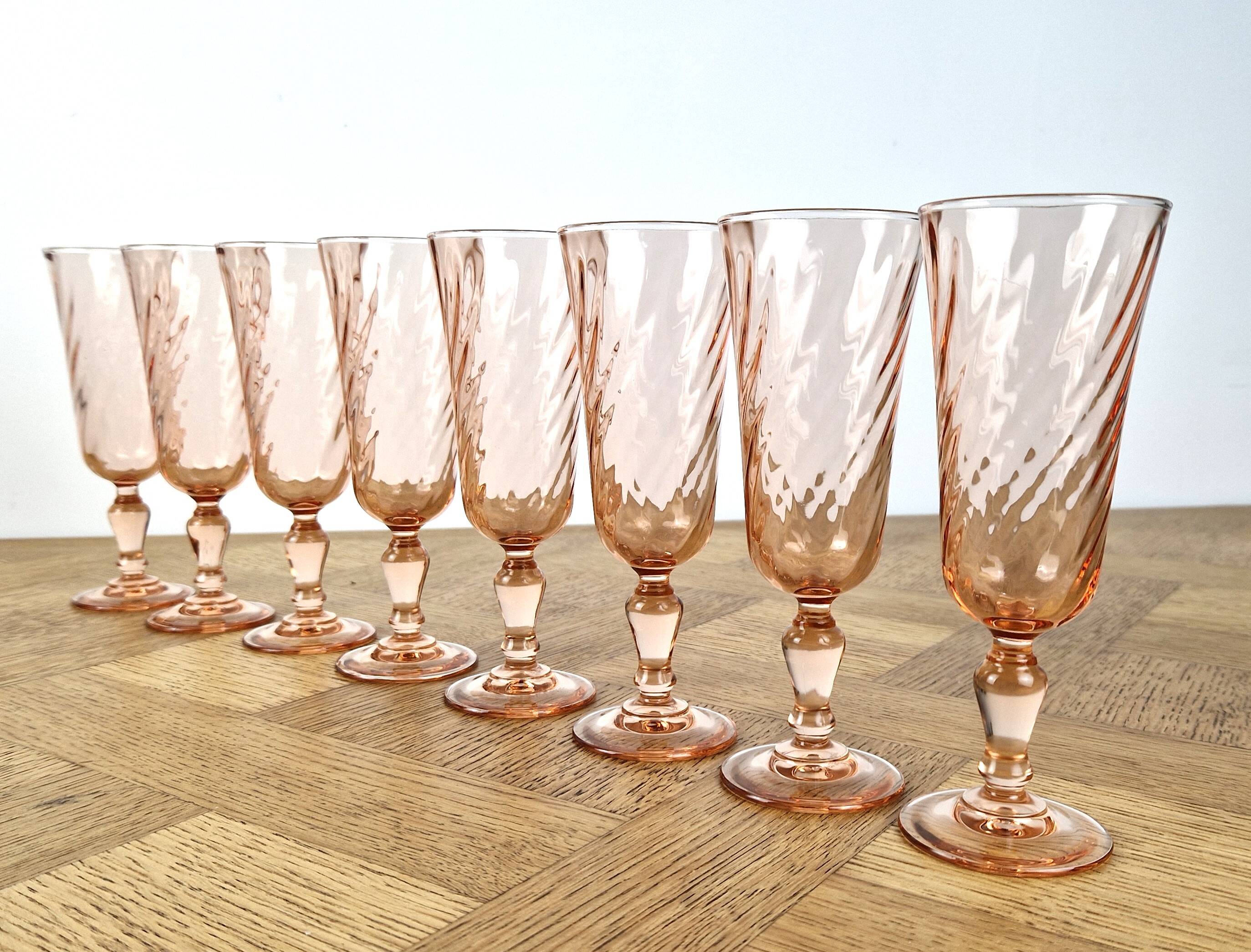 8 vintage Rosaline champagne flutes h16.3 cm