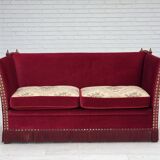 1970s, Danish "Spanish" sofa, furniture velour, ash wood legs.