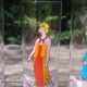 Set of four large Vintage glasses with "belle époque" décor