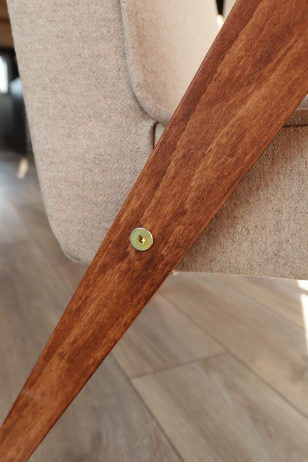 Vintage Lounge Chair Beige Wool Upholstery