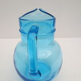 pichet à orangeade en verre bleu turquoise