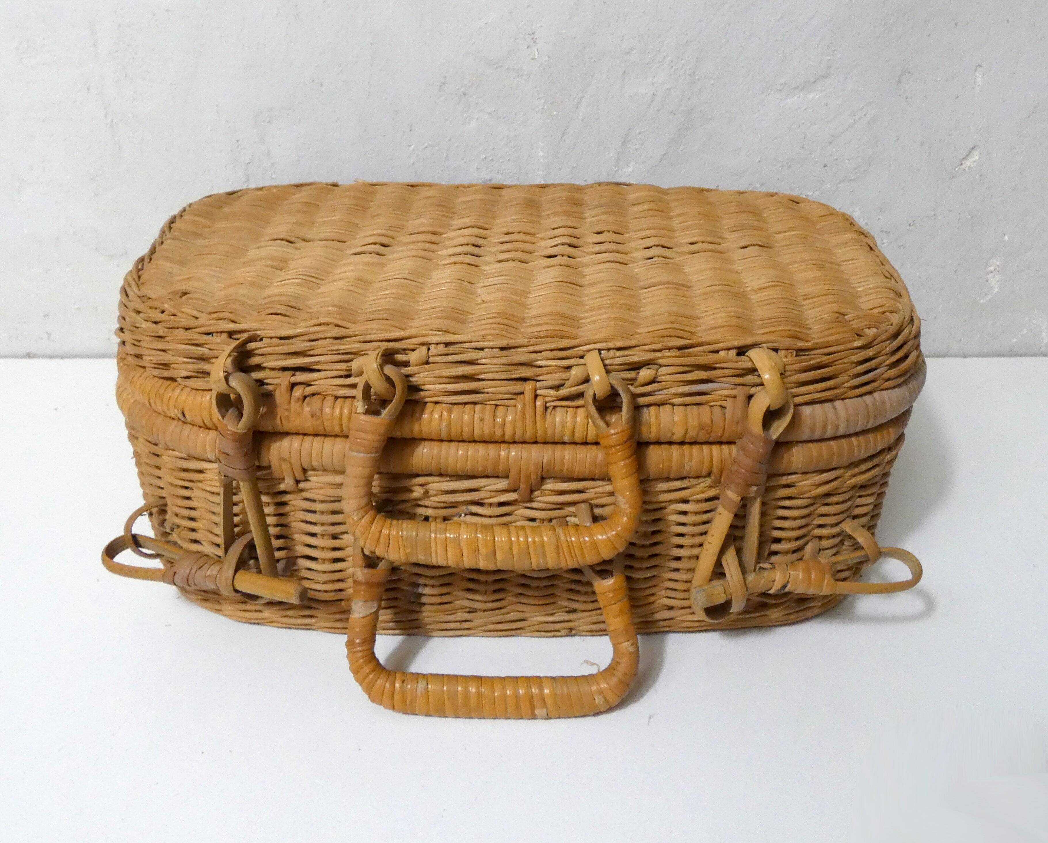 small vintage rattan suitcase