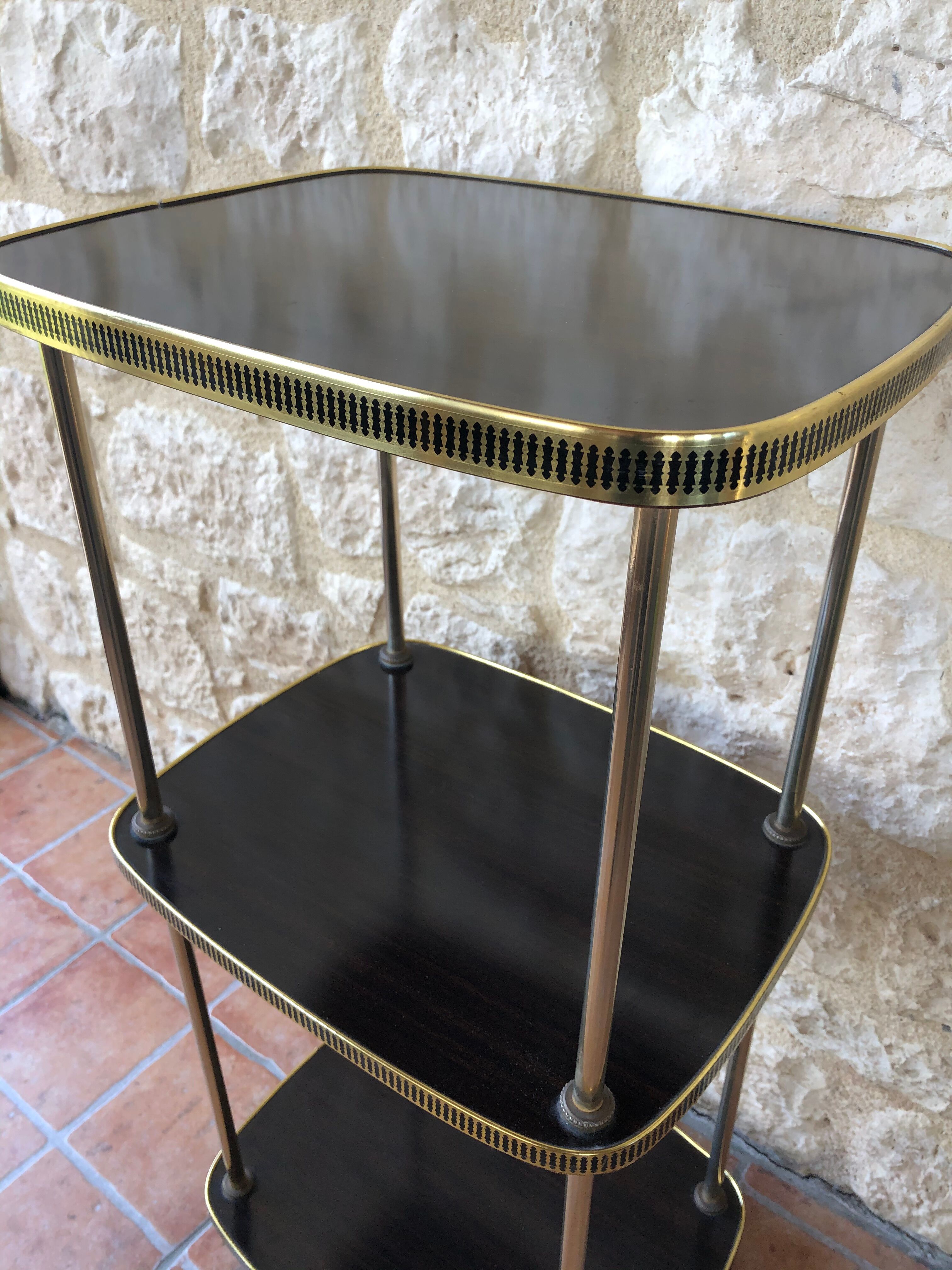 Side table has three shelves Formica and brass 60s/70s