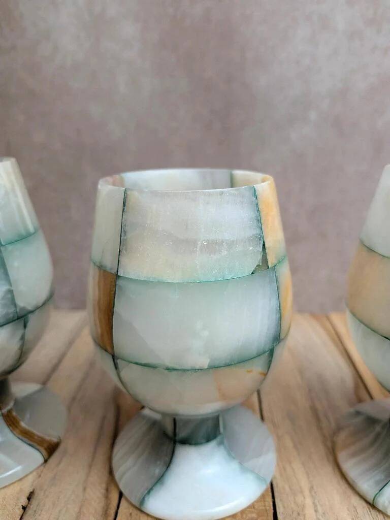 Set of 4 vintage onyx stemmed glasses