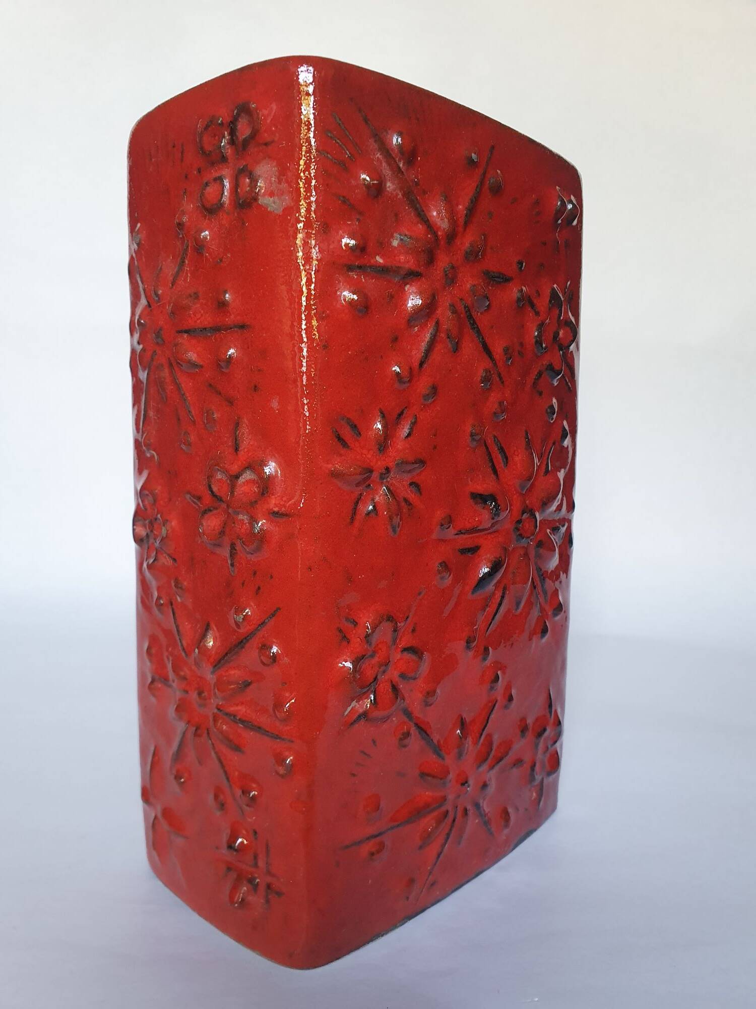 Red ceramic vase Scheurich Germany 70s