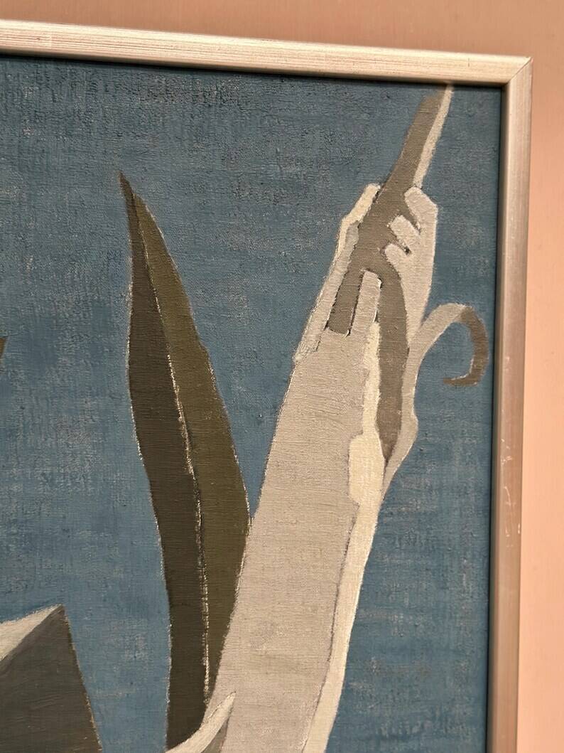 Original Swedish Oil on Canvas – "Aqave" by Marit Wahlström Schönbäck – Signed – Dated 1969 – Framed – 37 × 64 cm