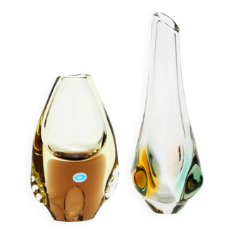 Two 1960s crystal glass vases by Miroslav Klinger for Bohemia Glass