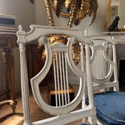Set of 6 lyre chairs from the Napoleonic III period in painted wood in the Louis XVI style.