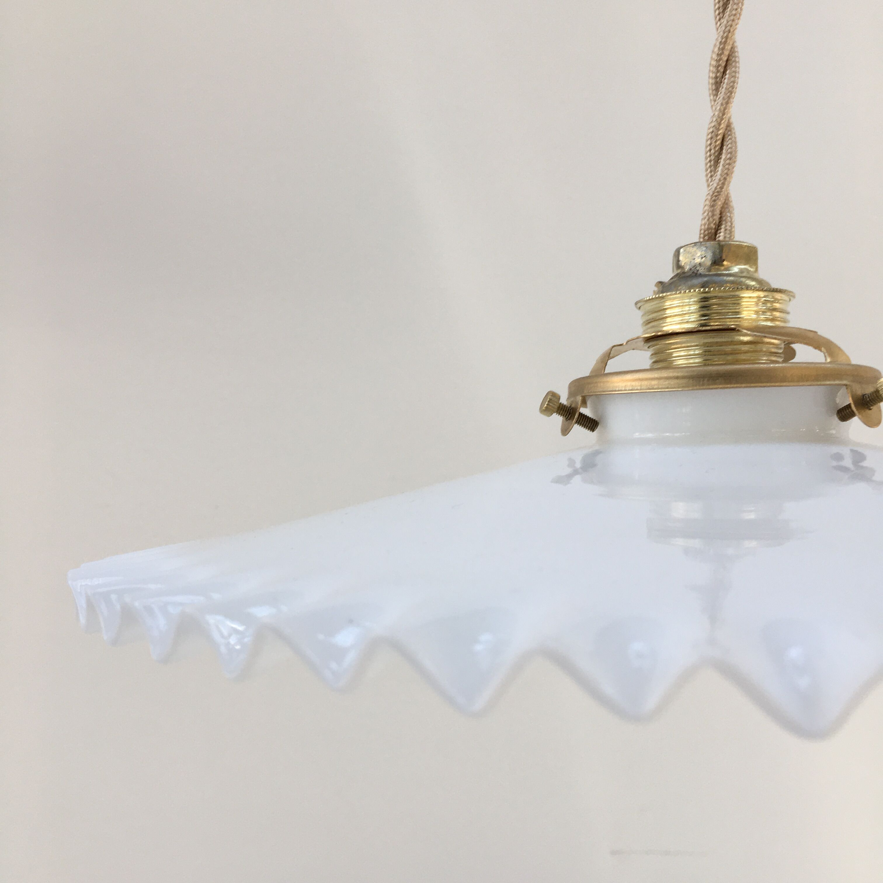 Vintage opaline pendant lamp with serrated edges