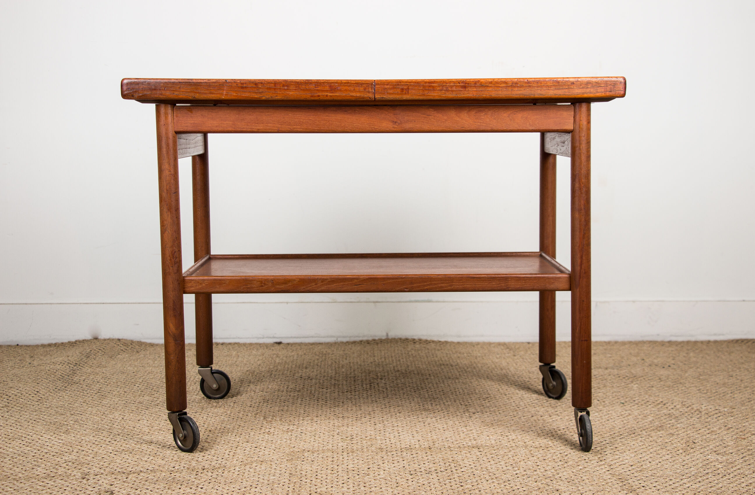 Rolling table, service, Danish expandable and double-level, teak 1960.