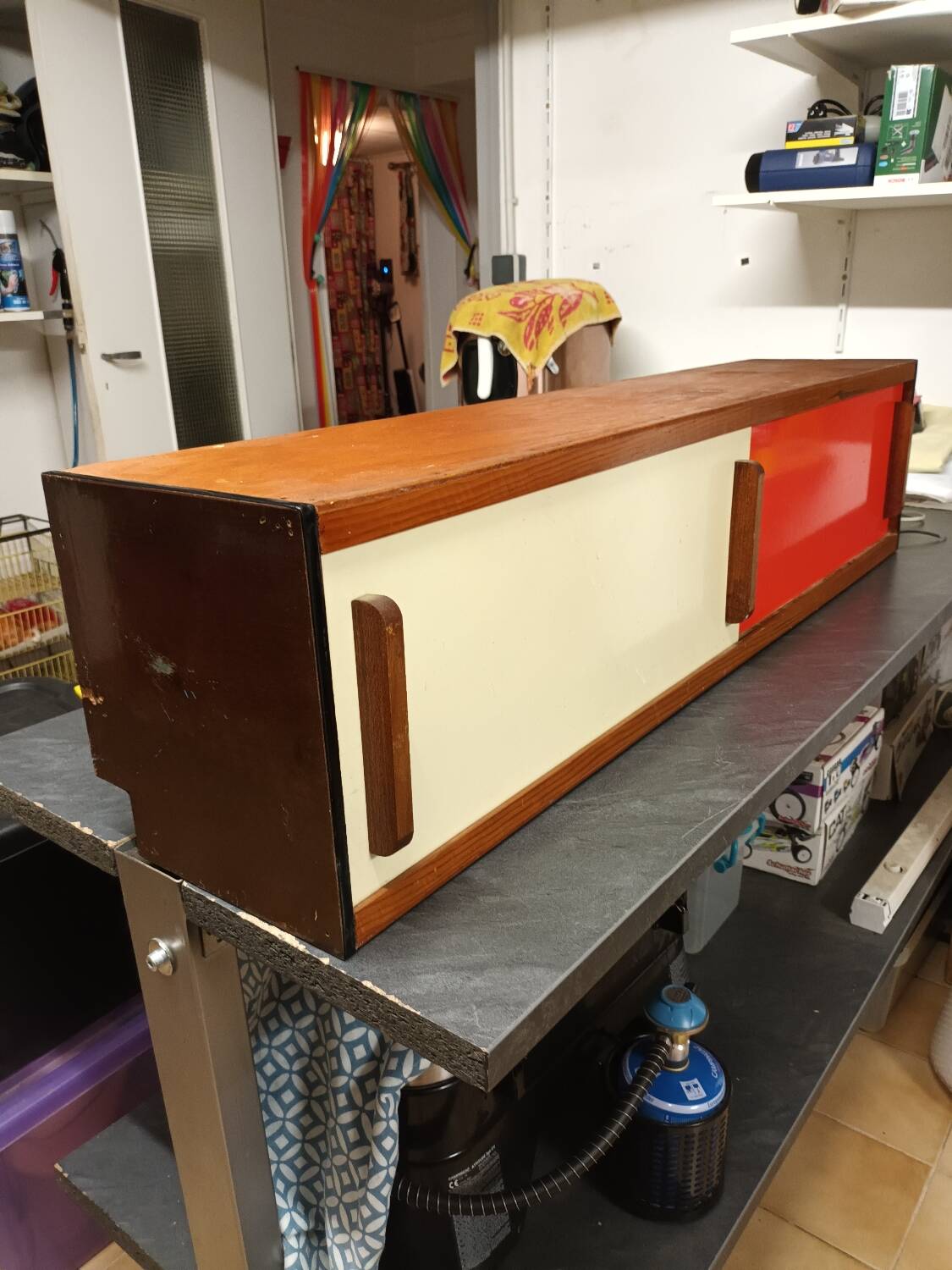 Vintage shelf with sliding doors