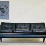 Vintage danish retro nili stoppmøbler 3 person sofa in black leather 1960s