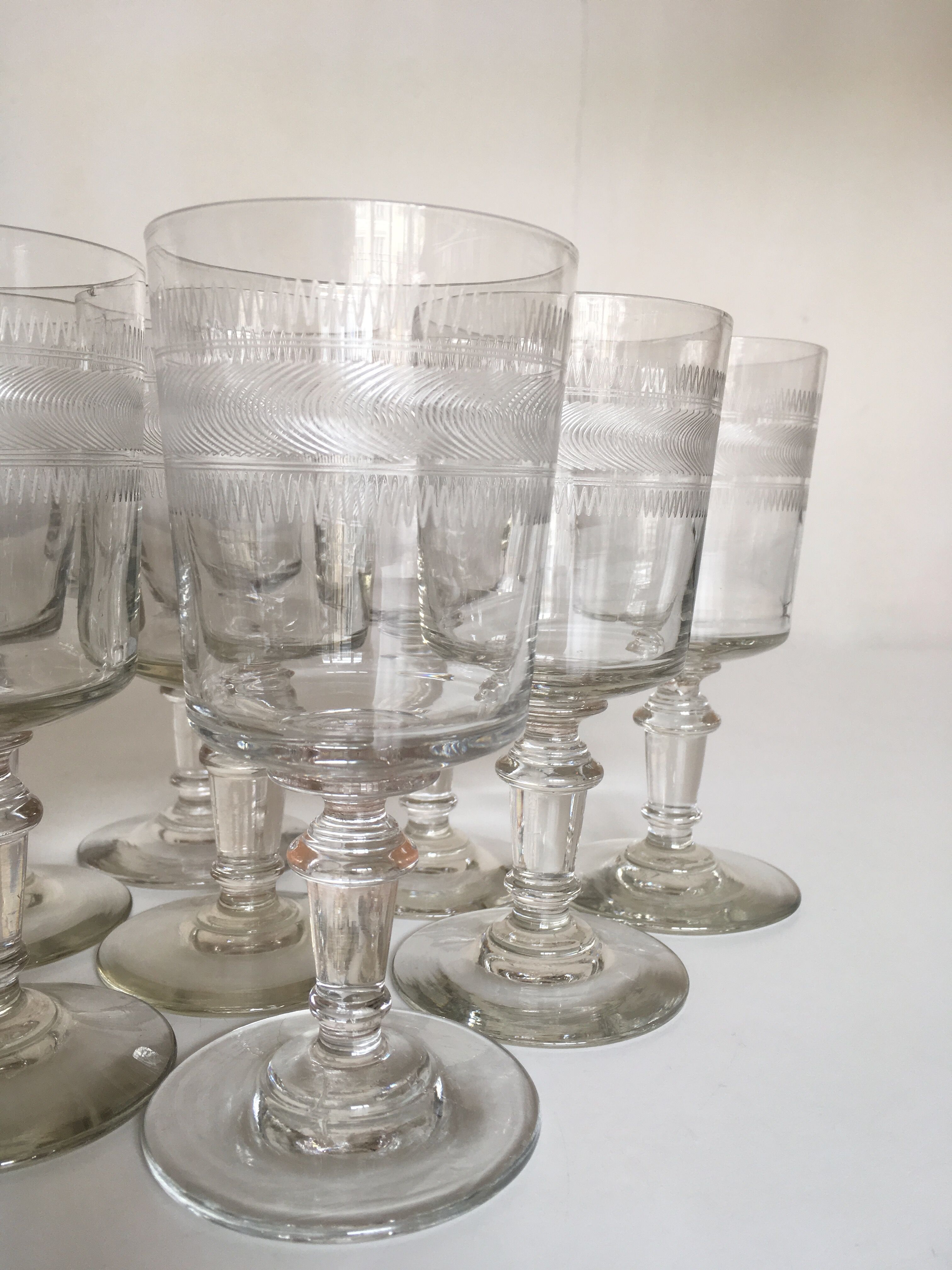 set of 9 serious roll 19th zigzag water glasses