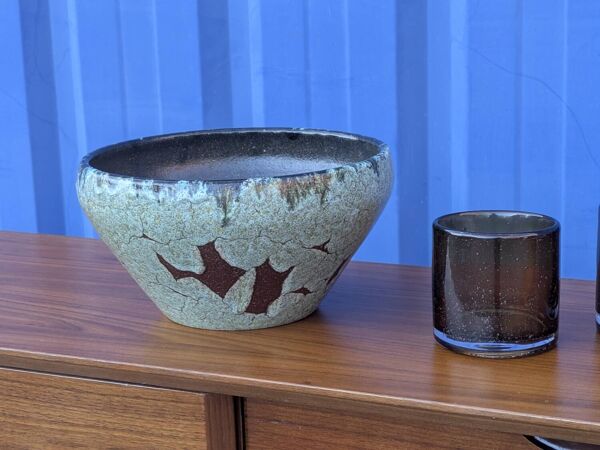 Coupe / cache-pot céramique Accolay signé – Grès émaillé vintage 60
