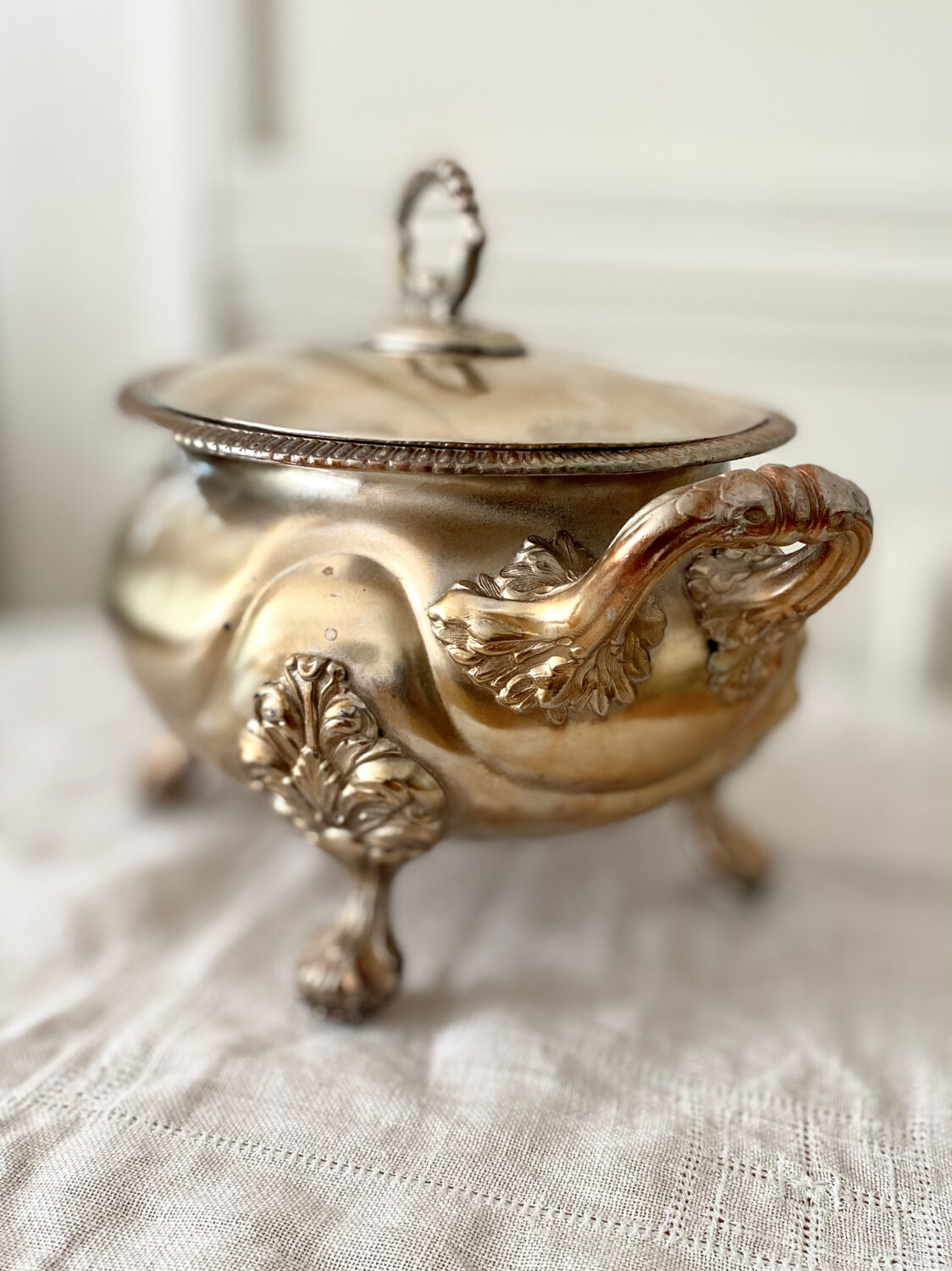 Silver metal tureen