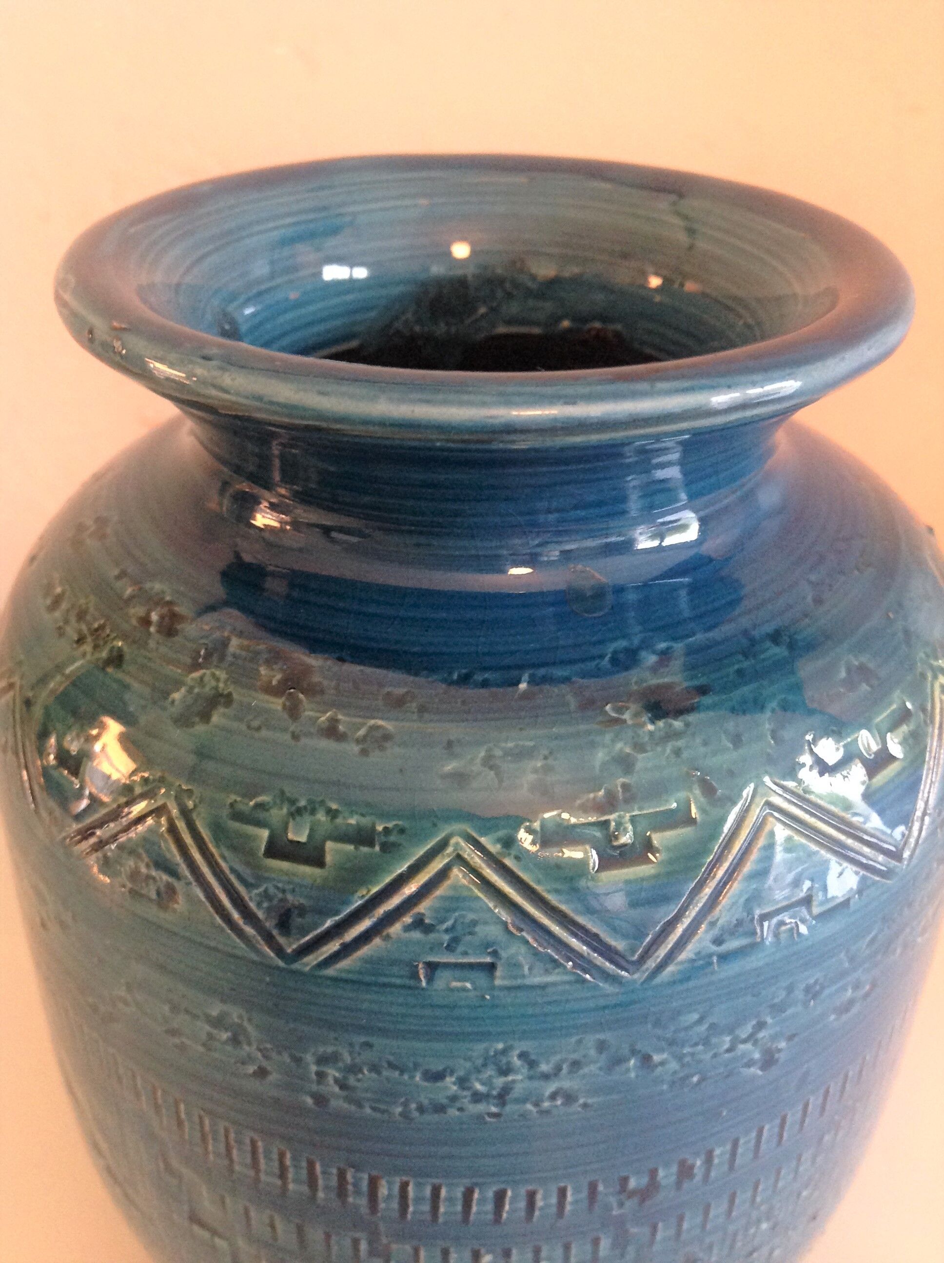 Blue / vintage ceramic ball vase 70s