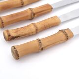 Six stainless steel knives with bamboo handles