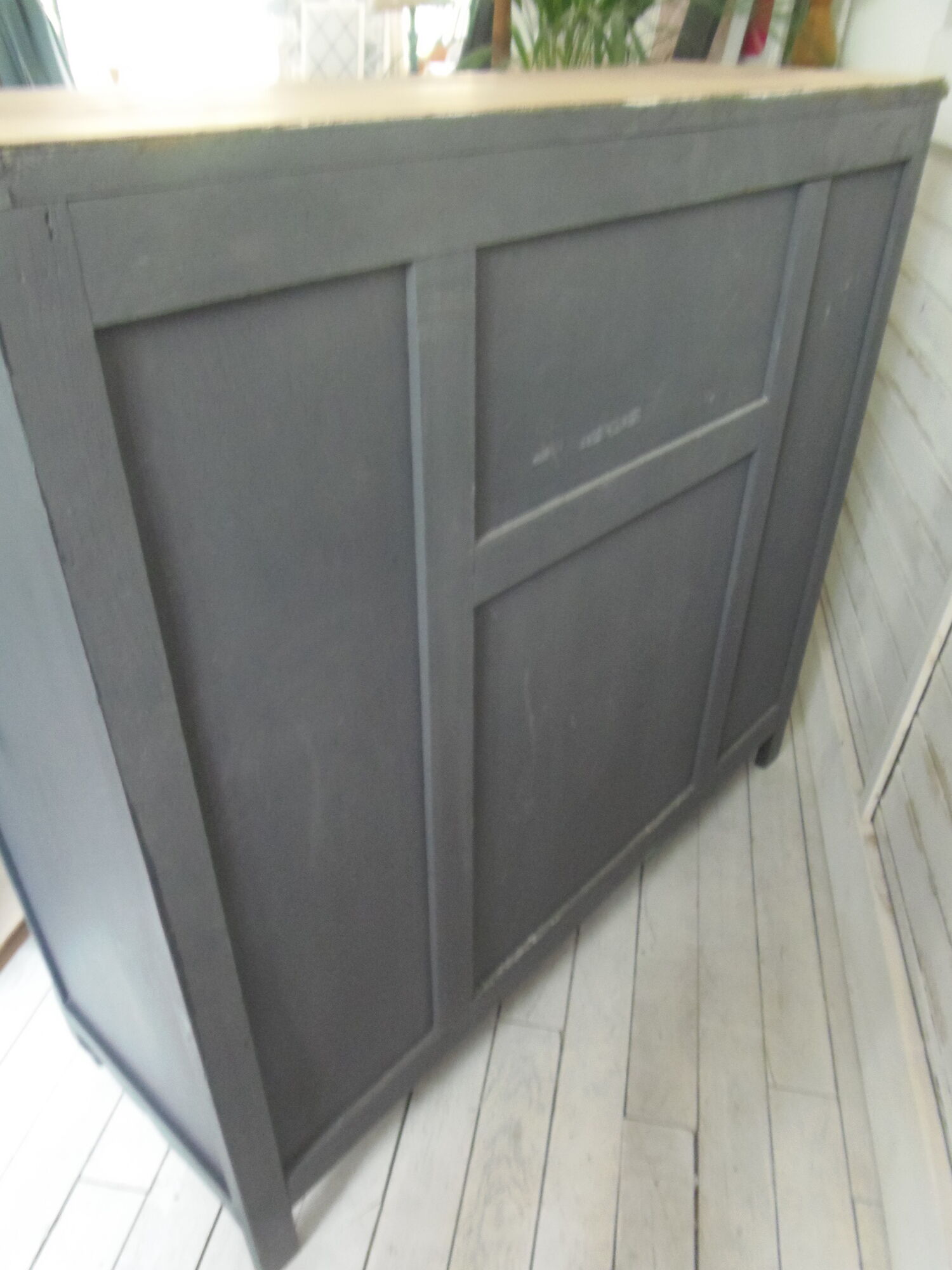 Old oak buffet style Louis XV patinated gray slate waxed wood tray