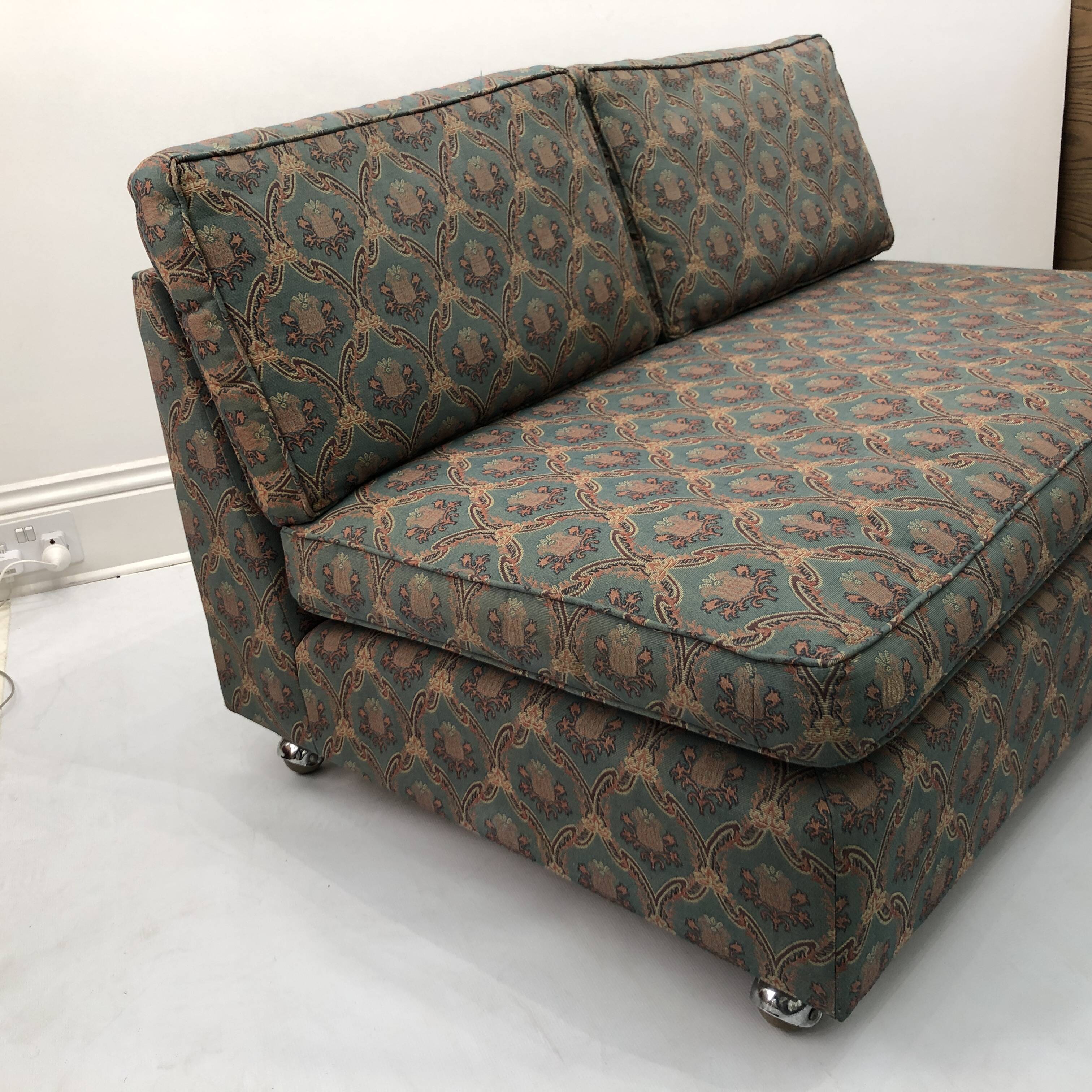 Low Tuxedo Two Seater Sofa On Wheels Mid Century Modern Settee 1960s Multicolour