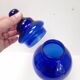 Large blue glass sweet jar on a pedestal from the 80s.