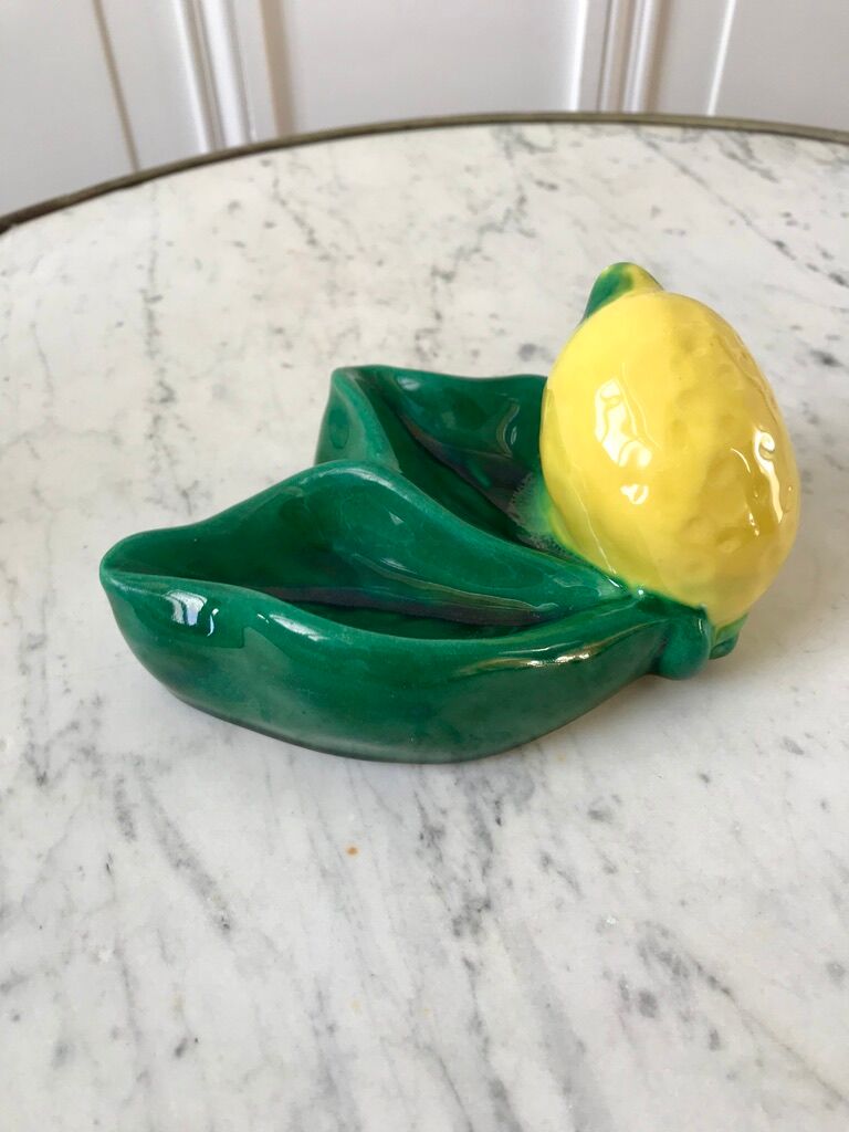 Ferlay Vallauris-style lemon ceramic pocket tray signed 1955